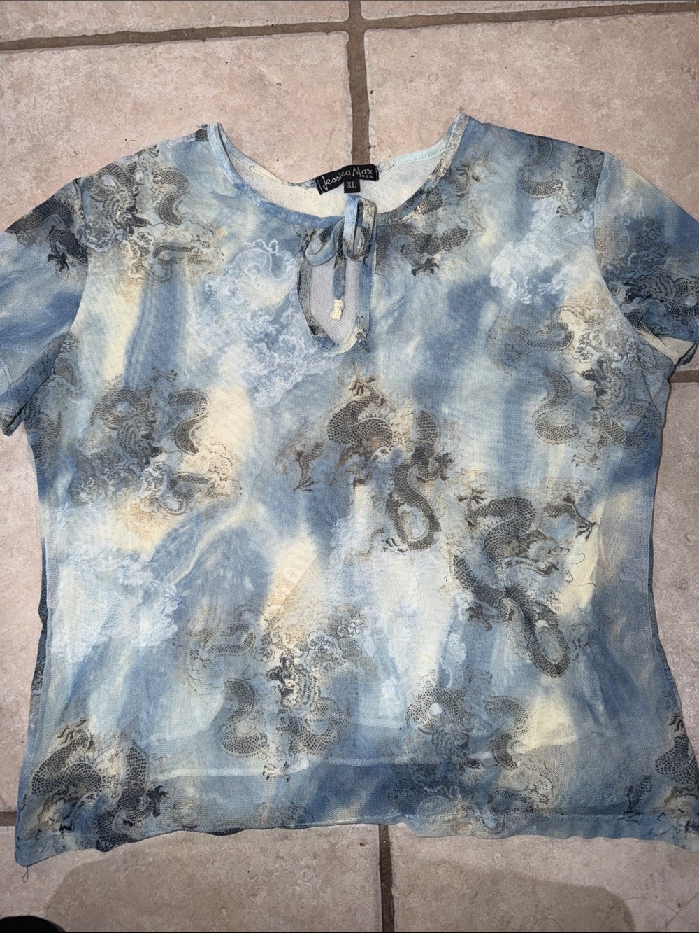 Y2K Jessica Max brand blouse featuring a dragon graphic print